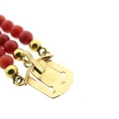 BEAUTIFUL ANTIQUE RED CORAL BEADS NECKLACE WITH 14K GOLD CLASP | 39 CM