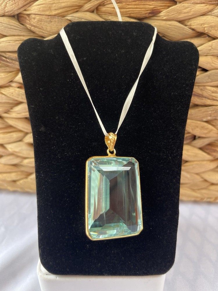Vtg Faux Aqua Marine Glass Extra Large Pendant