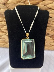 Vtg Faux Aqua Marine Glass Extra Large Pendant