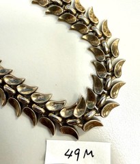 Vintage Signed Trifari Gold Tone Modernist Leaf Link Choker Necklace Mid Century