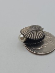 Vintage Sterling Silver 925 Clam Shell Faux Pearl Pendant Charm