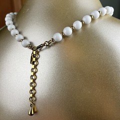 Vintage Signed MONET White Gold Tone Beaded Adjustable Choker Necklace Mod Retro