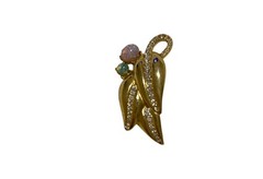 Rare 1980s Givenchy Signed Faux Fire Opal Gold Tone Leaf Brooch