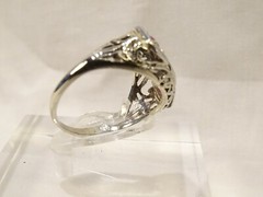 Antique Art Deco Filigree 14 K White Gold 3 Stone Ruby Sz 6 Cocktail Ring