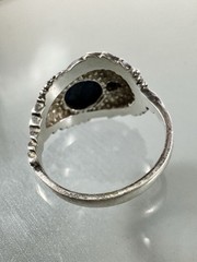 Vintage 925 Sterling Silver Lapis Detailed Grape Vine Leaf Design Ring Size 7.5