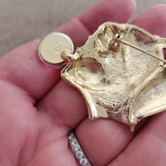 Vintage AJC Gold-Tone Brooch Ponytail Girl Blowing a Pink Bubble RARE