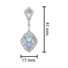 Art Deco Style Lab-Created Diamond Aquamarine Wedding 14K White Gold FN Earrings