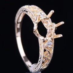 Solid 14K White Gold Diamond Ring 8mm Round Vintage Antique Semi Mount Setting