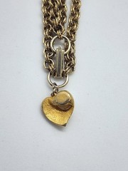 Vintage Style Chunky Gold Textured Link Bracelet with Pearl Heart Charm