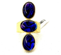 Gold Sterling Silver Ring Blue Purple Gemstone Large Statement Boho Sz 10