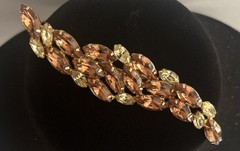 VTG Large Brown And Chartreuse Yellow Navette Marquis Rhinestone Brooch 4.5 In