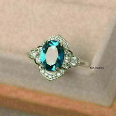 3Ct Oval Cut London Blue Topaz Halo Women’s Engagement Ring 14k White Gold Over