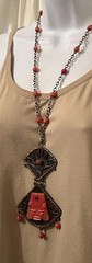 Vtg Mixed Metal Brutalist Onyx Aztec Mayan Signed Casa Luna Pendant Necklace