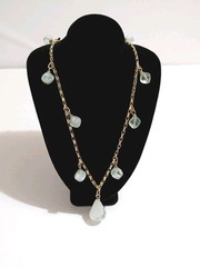 Vintage Faux Aquamarine Station Beads & Gold Tone Cable Link Chain Necklace. 29″