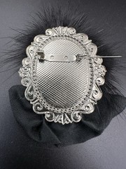 VTG Lady Face Brooch Pin Black Fur Feather Hat Faux Pearls Art Deco Statement