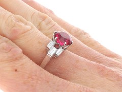 Art Deco 2.05Ct Pink Tourmaline and 0.55Ct Diamond Platinum Ring Circa 1925
