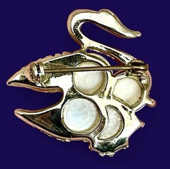 Vintage 1970s Swan Mother of Pearl Discs Brooch Pin Gold Tone Romantic Nautical
