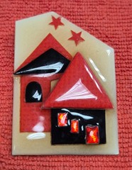 Vintage House Pins by Lucinda Black & Red Home Stars In The Sky Pin / Brooch