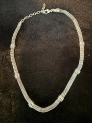 Silver Tone Mesh Necklace with Spacer Rings 15–18 in Adjustable