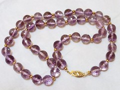 14K GOLD Beads 9mm Faceted Amethyst Crystal Beads Necklace, 14k gold clasp