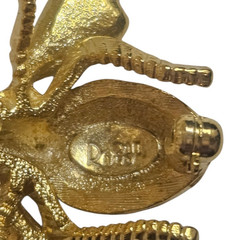 JOAN RIVERS Classics Gold Tone Green Eyed Clear Rhinestone Bumble Bee Brooch Pin