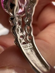 925 Sterling Silver Pink Topaz Oval With White And Pink Topaz Accents Size 8