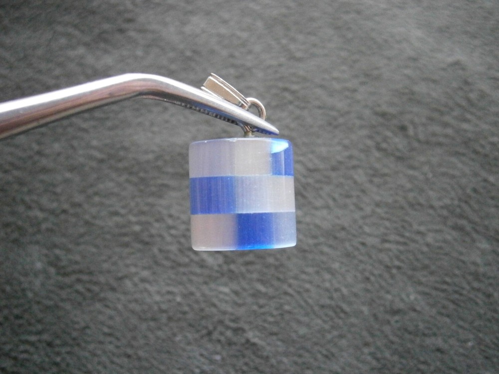 Half Barrel Mother of Pearl & Blue Glass Vintage Bracelet Charm Pendant 2.0g
