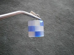 Half Barrel Mother of Pearl & Blue Glass Vintage Bracelet Charm Pendant 2.0g