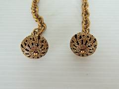 Vintage Lariat Necklace Chain Link FILIGREE Brass Bells Dangle 38” OR BELT