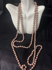 Vintage Faux Pearl Necklace Metallic Knotted Flapper Opera Wedding 8mm 68”