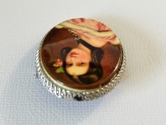 Vintage Lady Portrait Brooch Oval Silver Tone Cameo Victorian Style