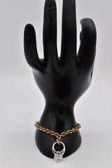 Juicy Couture Vintage Y2K Engagement Ring Charm Bracelet Gold Crystal BinBR