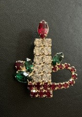 Vintage Well-made Christmas Candlestick Brooch Pin Holiday Candlelight
