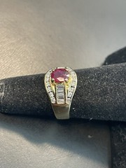 18KT YG Natural ruby and diamond ring. Size 5.25 (A20)