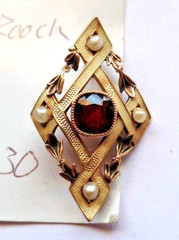 Antique Appraised 1920-30s Natural Seed Pearl Almandine Garnett 14K Gold Brooch