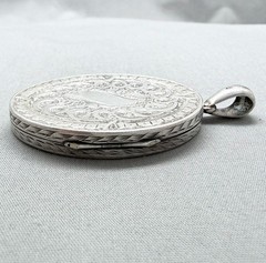 Victorian Sterling Silver Locket Hand Engraved Double Sided Floral Antique 1879