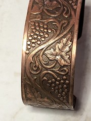 Art Nouveau Style Vintage Solid Copper Cuff Bracelet With Grapes & Leaves Design