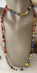 ESTATE NEPAL ART GLASS BEAD MULTI COLOR MIX SHAPE STRAND STRING NECKLACE 40″