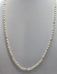 Pat. Pend. Off White Faux Rice Pearl Gold Tone Metal Beaded Necklace Vintage