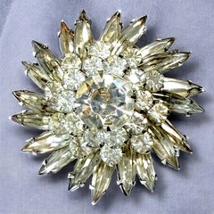 Rhinestone Starburst Brooch Atomic Smoky Gray Vintage Mid Century Pin