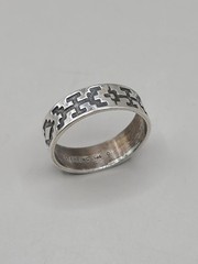 Vtg Wheeler Manufacturing Co Sterling Silver Tribal Overlay Band Ring Size 8.5