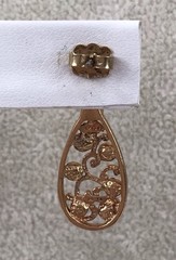 Avon Gold Tone Filigree Teardrop Rhinestone Floral Rose Pendant & Earrings Set