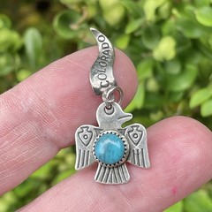 Sterling Silver & Turquoise Thunderbird Charm Colorado Souvenir Tag Banner