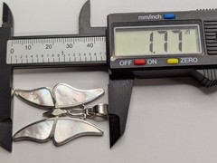 925 Sterling Silver Butterfly Pendant. Shell Inlay. 10.7 Grams. 30mm Wide x 45mm