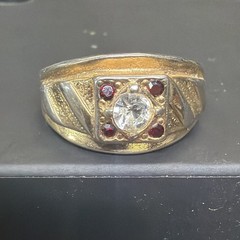 Vintage 14k GE Cubic Zirconia & Ruby Man’s Ring Size 12.75