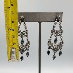 Monet Gun Metal Black Grey Faux Hematite Crystal Chandelier Post Earrings