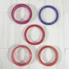 5 Lot Vintage Chunky Spacer Bangle Bracelet Pink Purple Stacking Acrylic Enamel