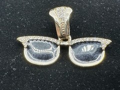 Yellow Gold Plated Enamel Sunglasses Necklace Pendant Rhinestone