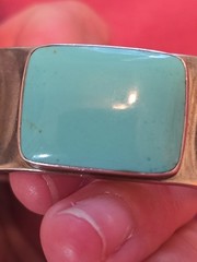 Vtg 70s Modernist Southwst .75″ Wide Sterling 925 Cuff Bracelet & Teal Acrylic?