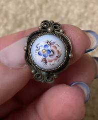 Vintage Soviet Rostov Finift Floral Enamel Ring Russian White Enamel Size 7.5
